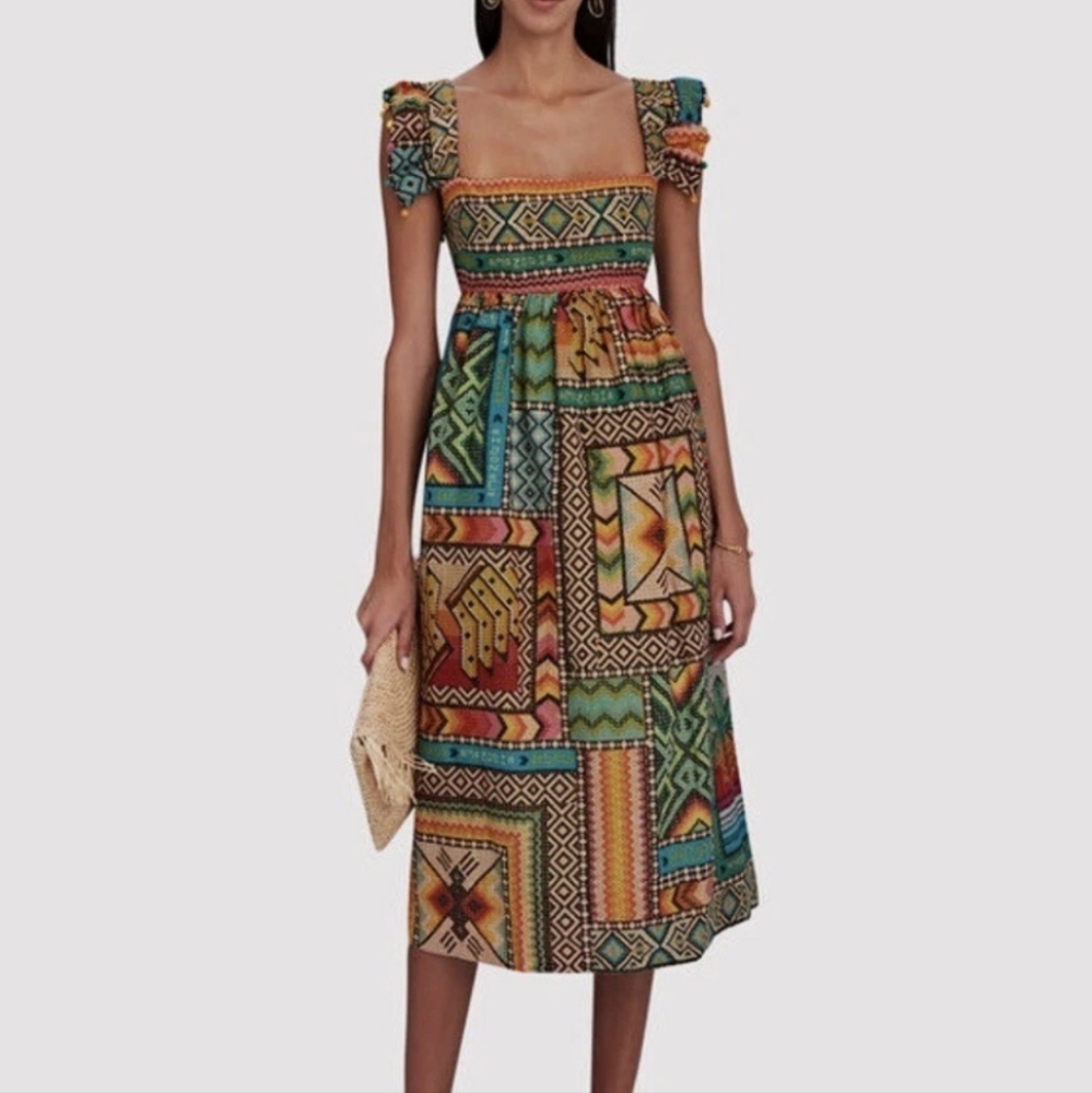 EUC Farm Rio Banana Scarves Midi Dress